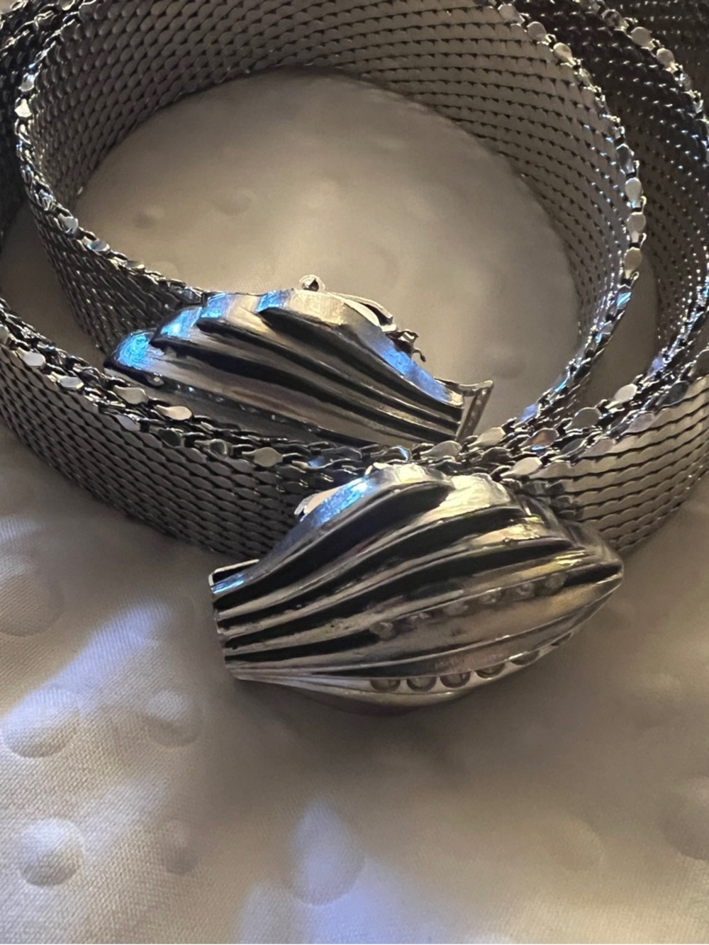 Whiting & Davis Silver Adjustable Snake Mesh Belt OSFM